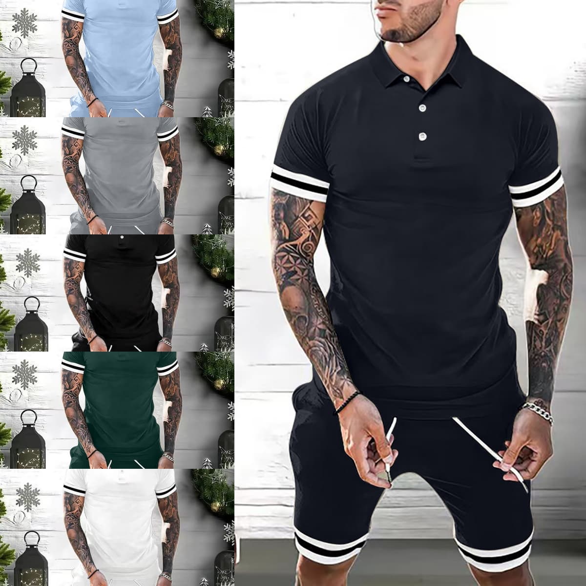 Conjunto Hombre 2 Piezas Polo Rayas Verano