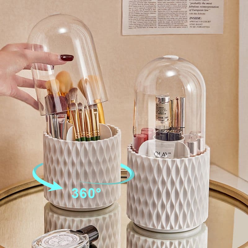 Organizador Giratorio de Pinceles Maquillaje 360° con Tapa