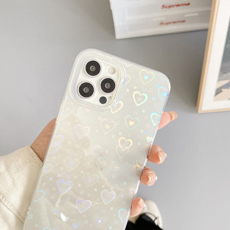Funda Silicona Láser Corazones para Móvil Doble Cara