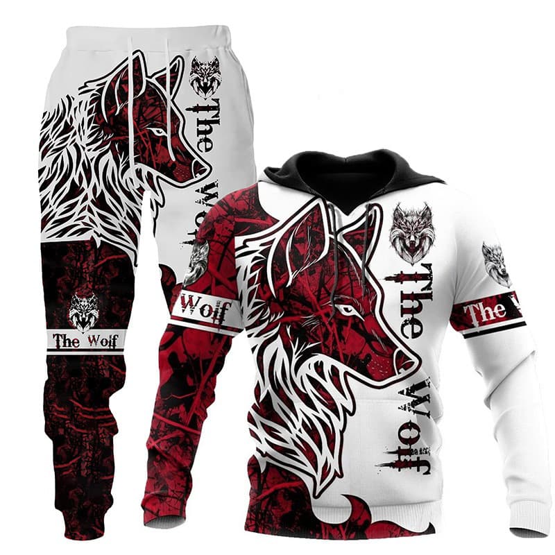 Chándal Hombre 3D Impresión Lobo Sportswear con Capucha
