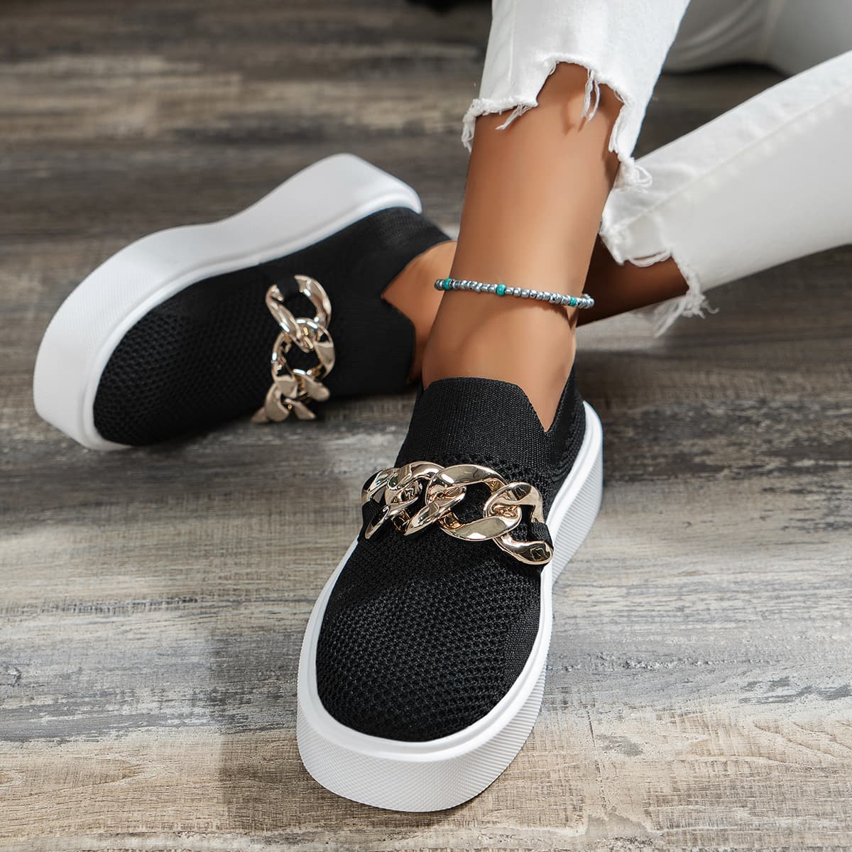 Zapatos Planos Mujer Malla Transpirable con Cadena