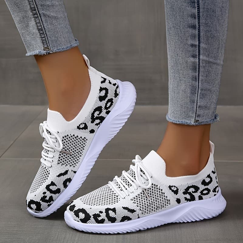 Zapatillas Deportivas Mujer Leopardo Blancas con Cordones