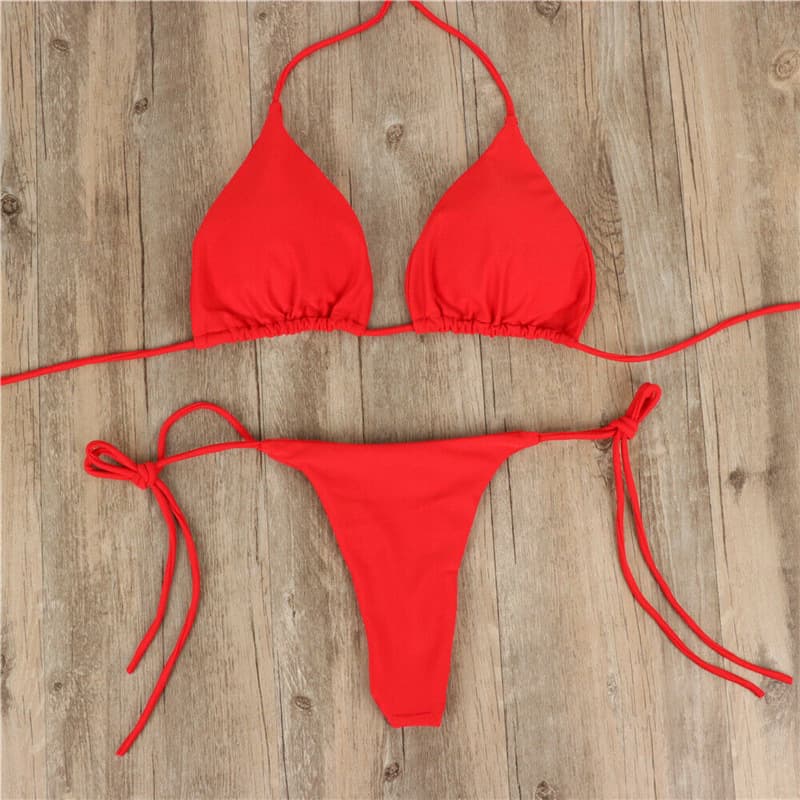 Biquini con Cuello Halter y Lazos Ajustables para Mujer