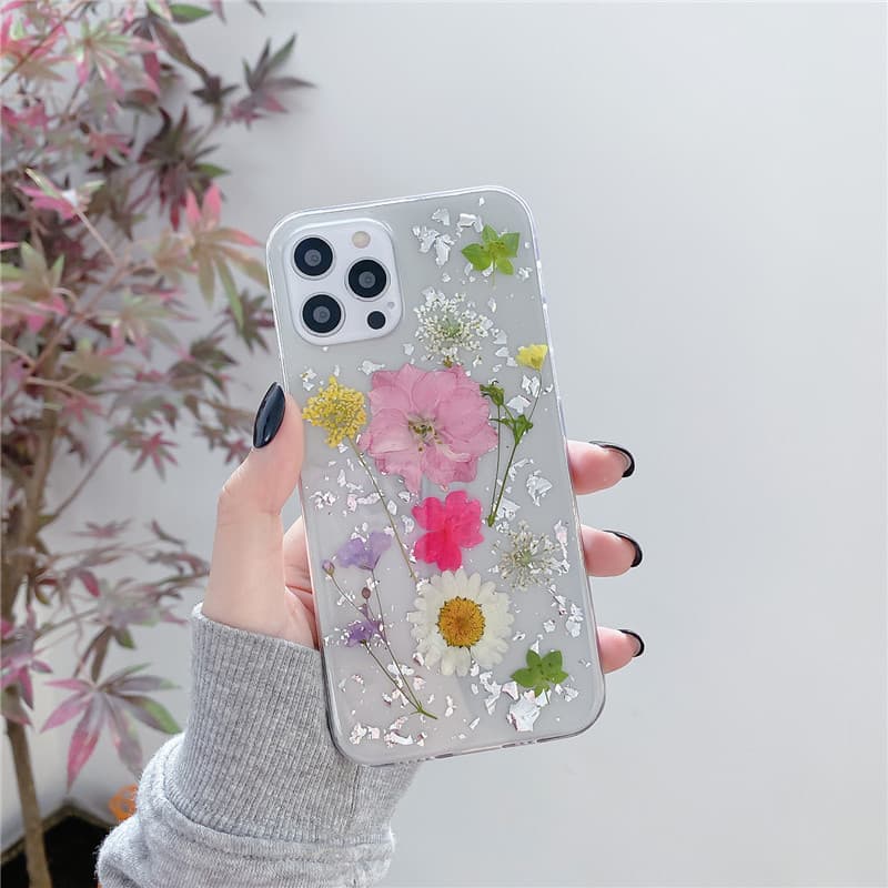 Flores Secas Plateadas para Fundas de Móvil Epoxi Transparente