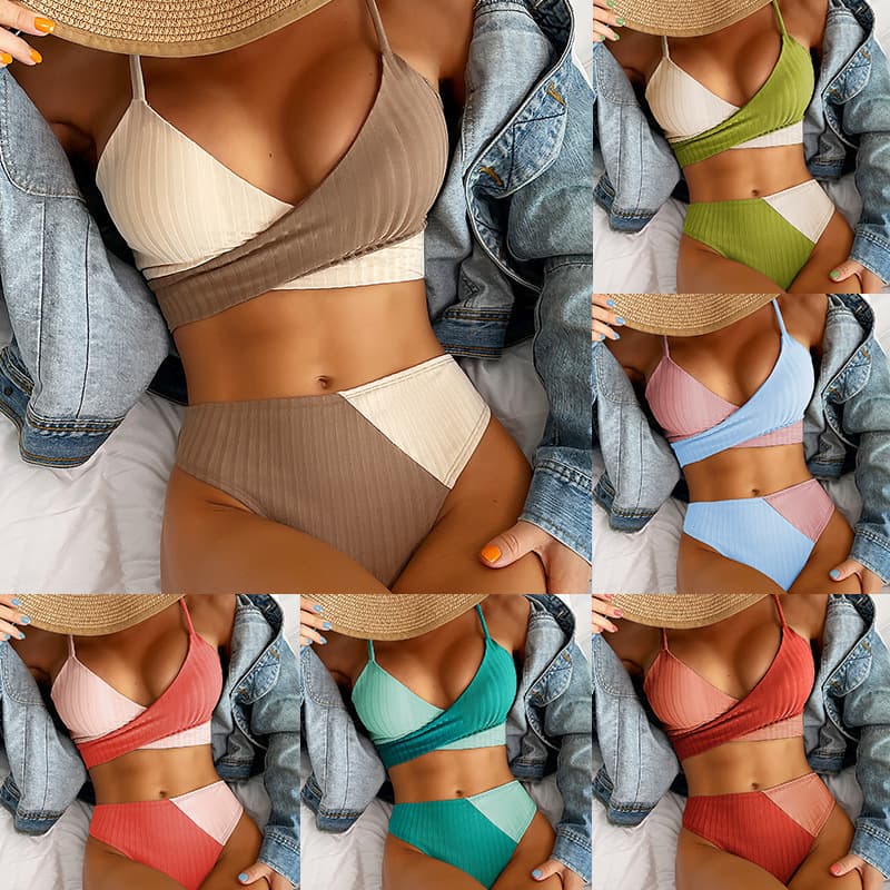 Bikini Patchwork con Espalda Anudada y Fruncido