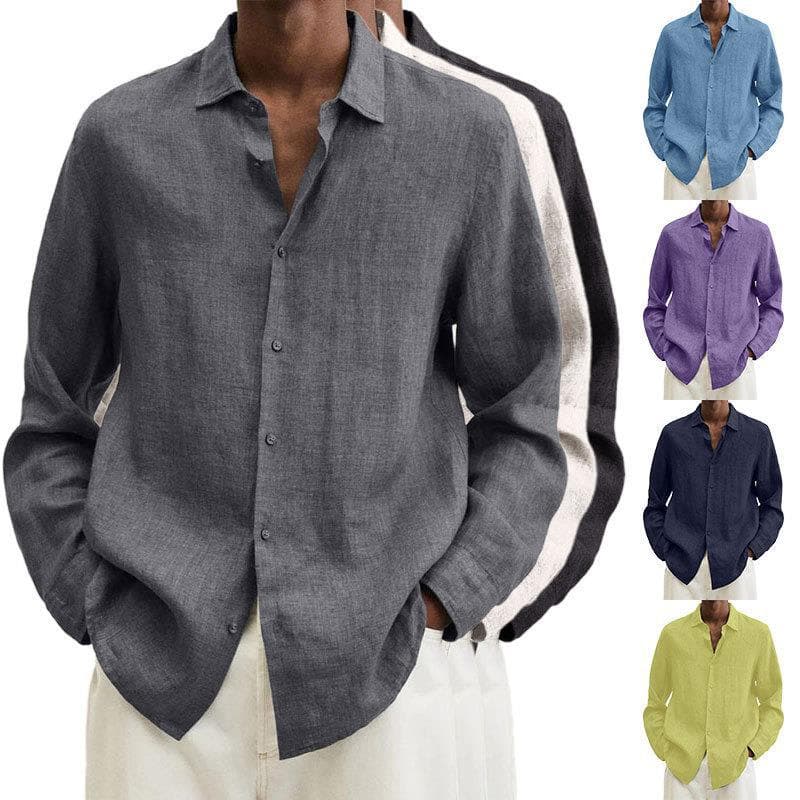Camiseta Suelta de Manga Larga con Solapa para Hombre