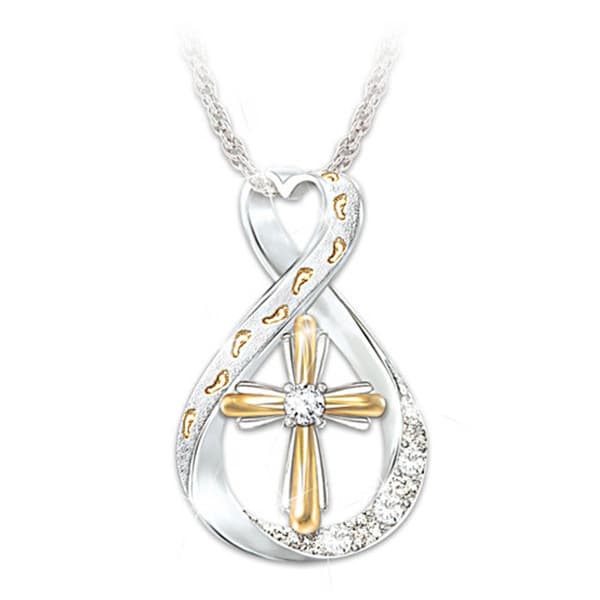 Colgante Diamante Cruz Footprint Bicolor