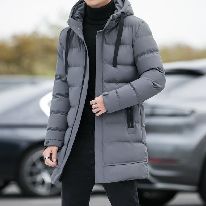 Abrigo Acolchado Largo con Capucha para Hombre
