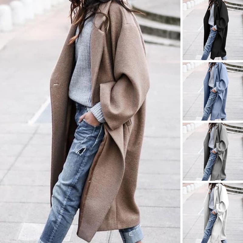 Abrigo de Lana Casual para Mujer con Cuello Solapa