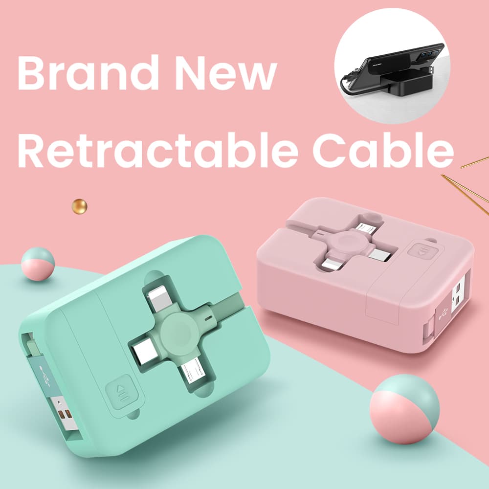 Cable USB Retráctil 4 en 1 Macarrón con Soporte para Móvil