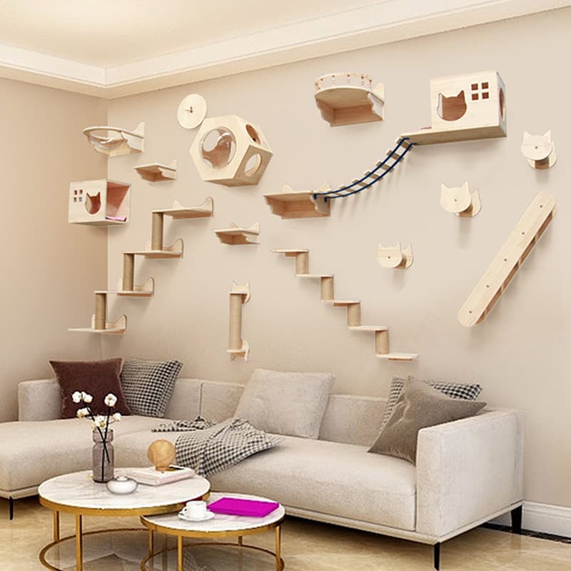 Árbol para Gatos de Pared en Madera Maciza