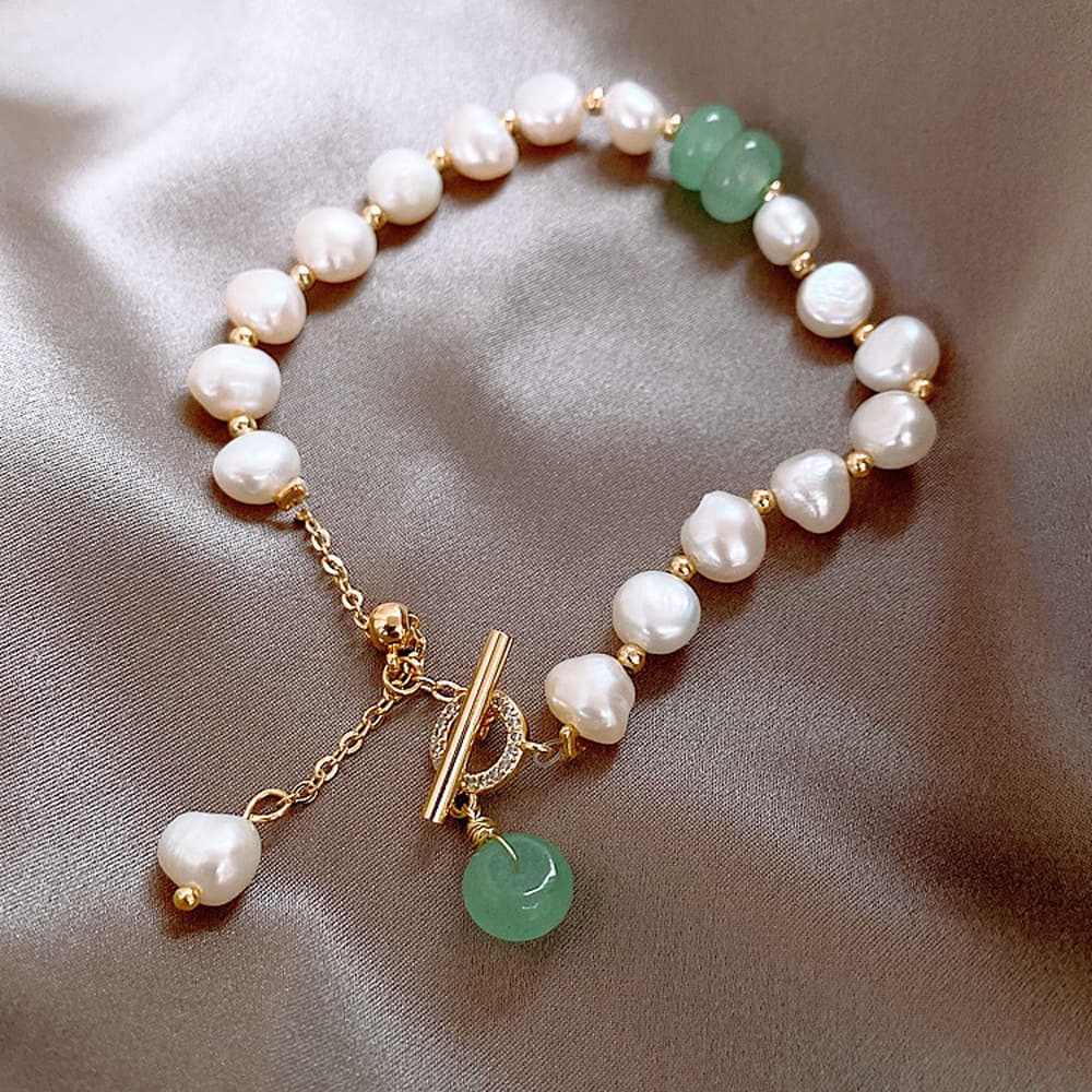 Pulsera de Perla de Agua Dulce Irregular Ajustable para Mujer