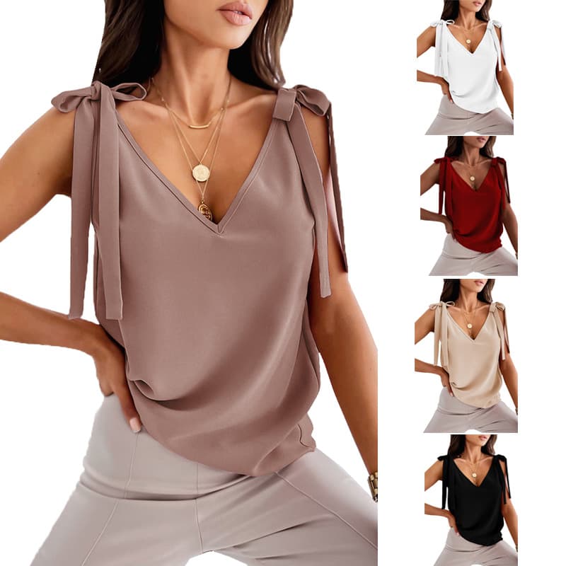 Camiseta Mujer Cuello V con Lazada