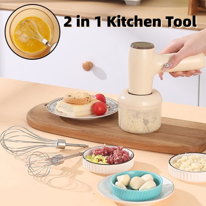 Picador Eléctrico 2 en 1 de Ajo y Verduras Recargable USB