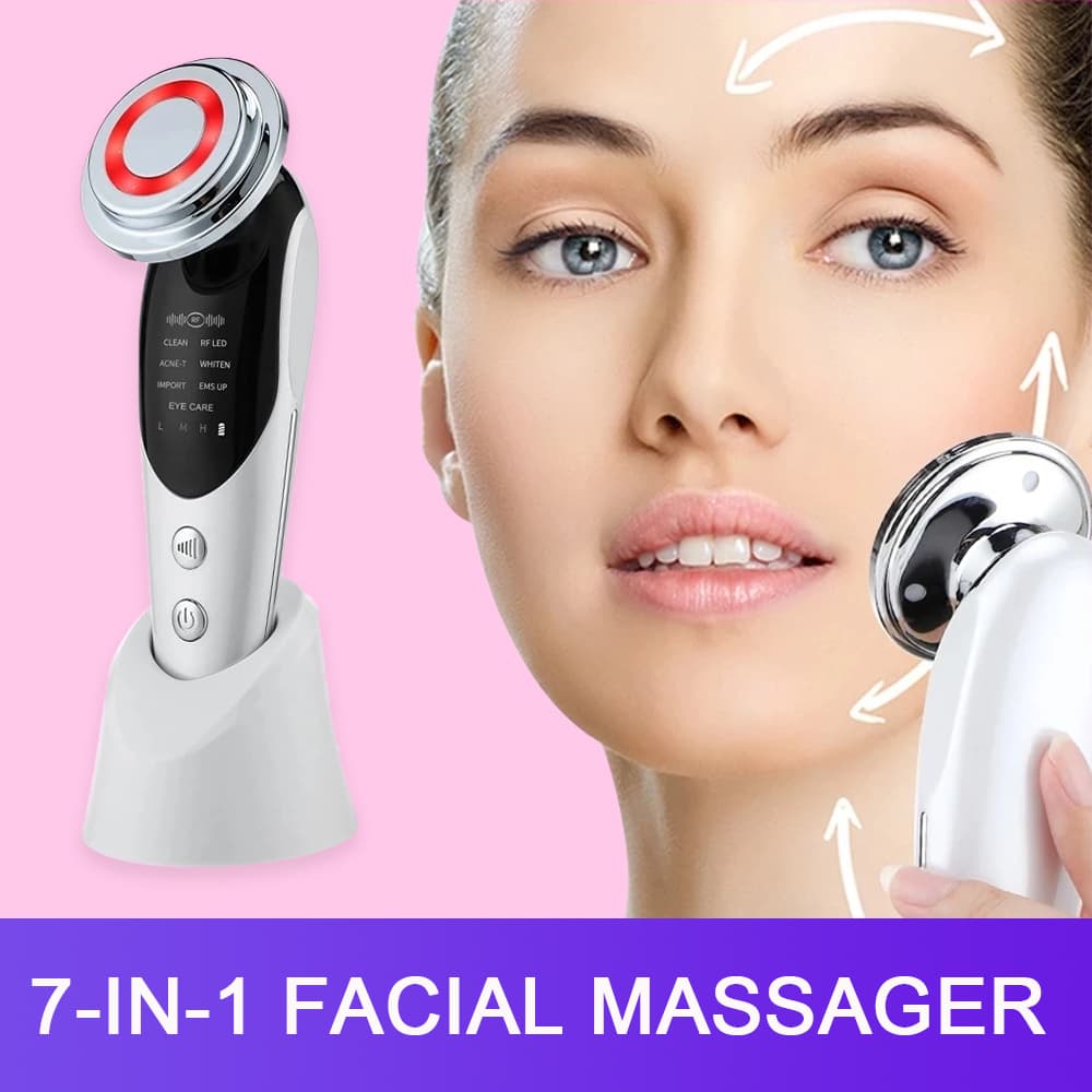 Masajeador Facial 7 en 1 con Microcorriente y Luz LED