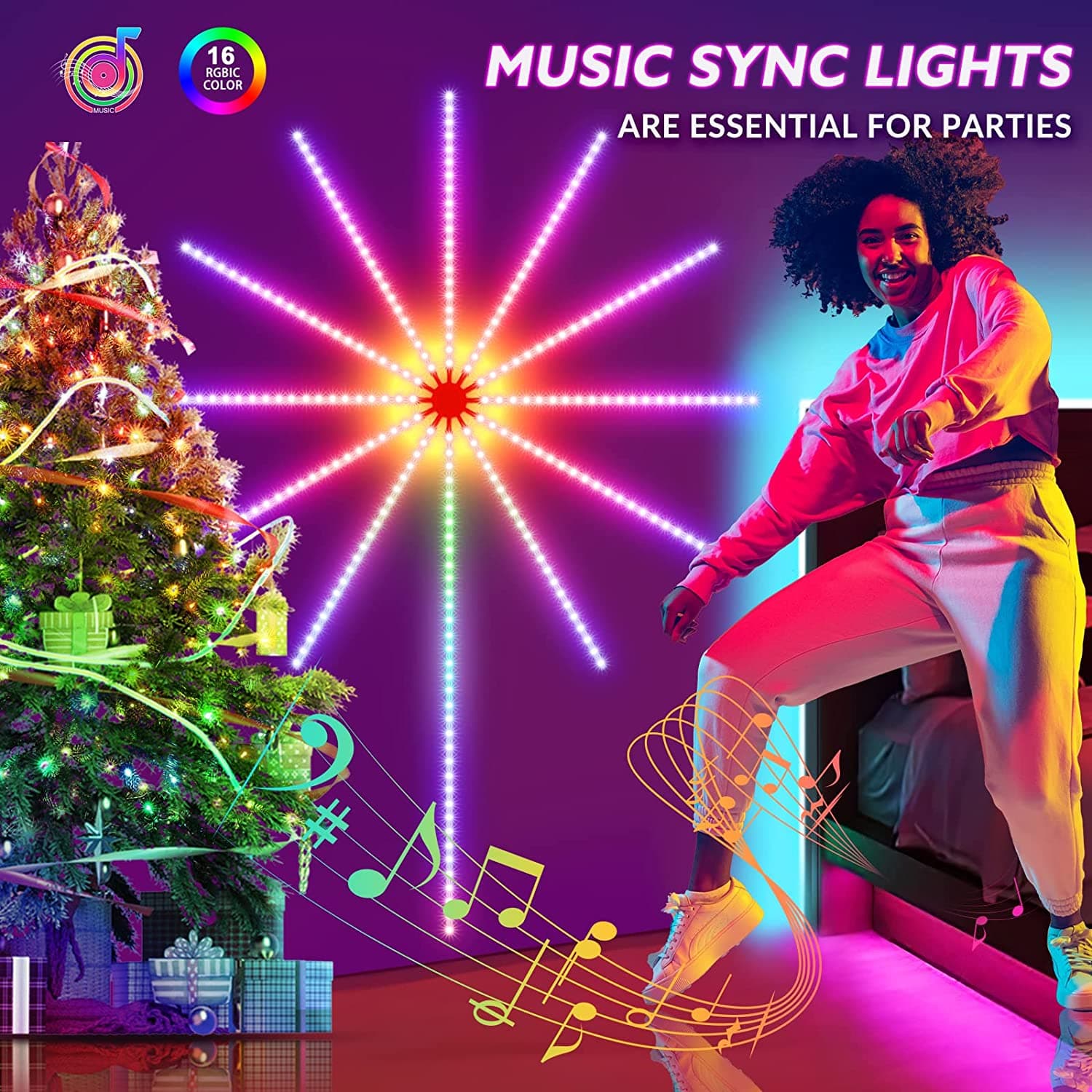 Tira LED Fuegos Artificiales con Sincronización de Música
