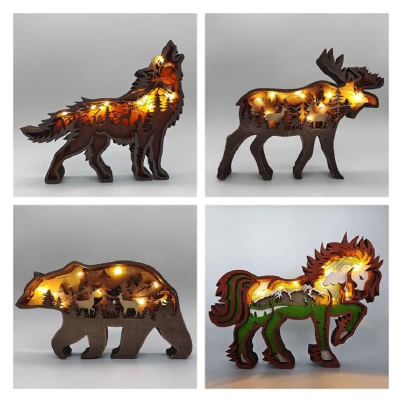 Escultura de Madera 3D Animales Navideños - Decoración Pared