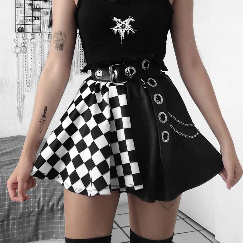 Falda Gótica Plaid A-Line Harajuku Streetwear