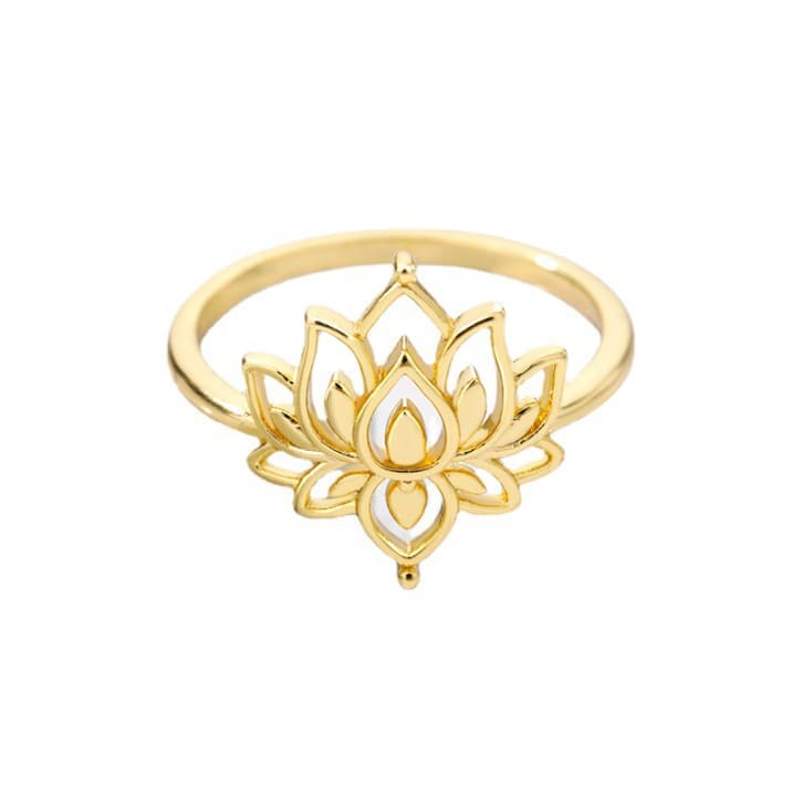 Anillo de acero inoxidable loto vintage dorado
