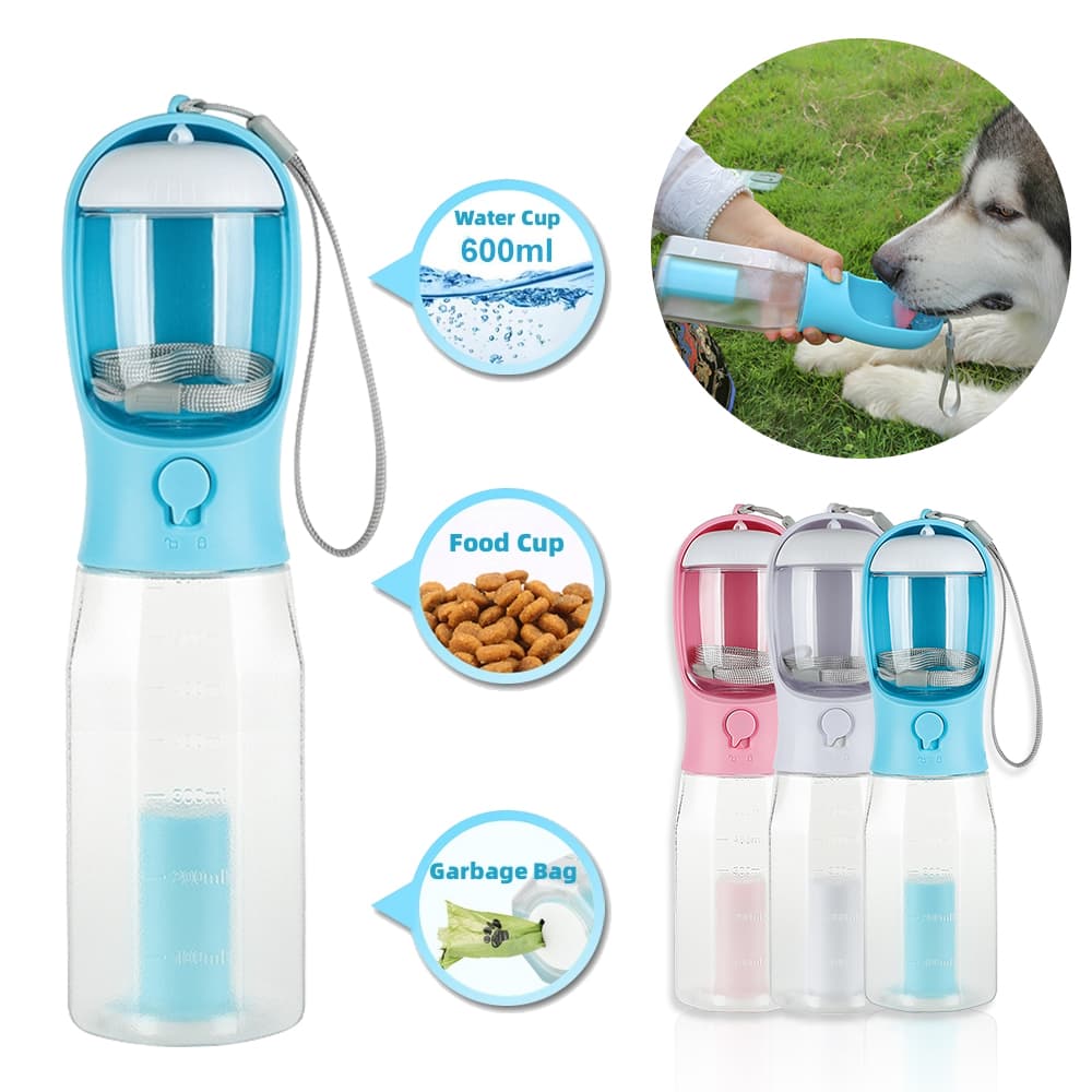 Dispensador Portátil 3 en 1 para Mascotas - Agua, Comida y Bolsas