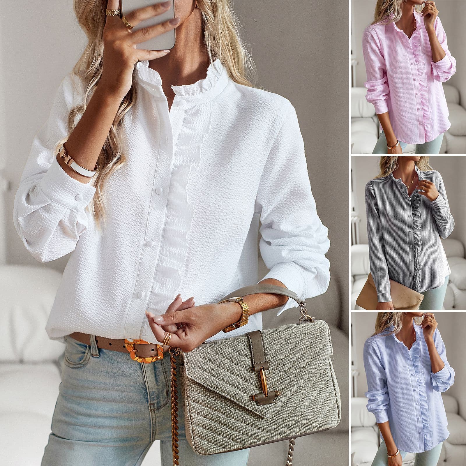 Blusa Elegante con Rayas y Volantes