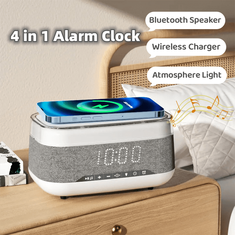 Reloj Despertador Inteligente con Altavoz Bluetooth y Cargador Inalámbrico