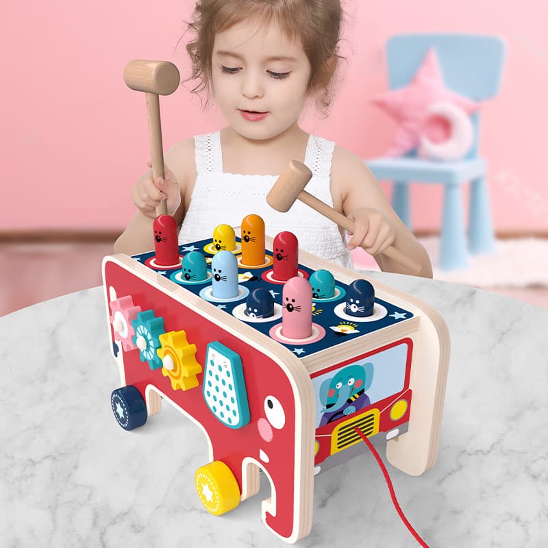 Banco de Golpeo Montessori Bus Animal Juguete Educativo
