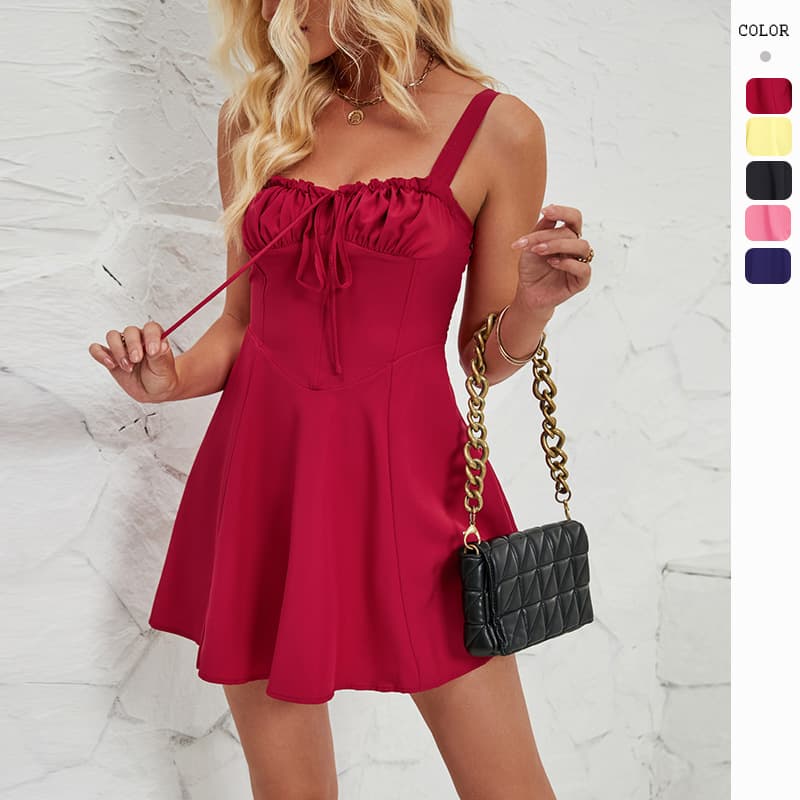 Vestido Verano Sin Mangas Corto Con Detalle de Cordones
