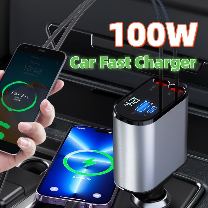 Cargador de Coche 100W USB Tipo-C Súper Rápido