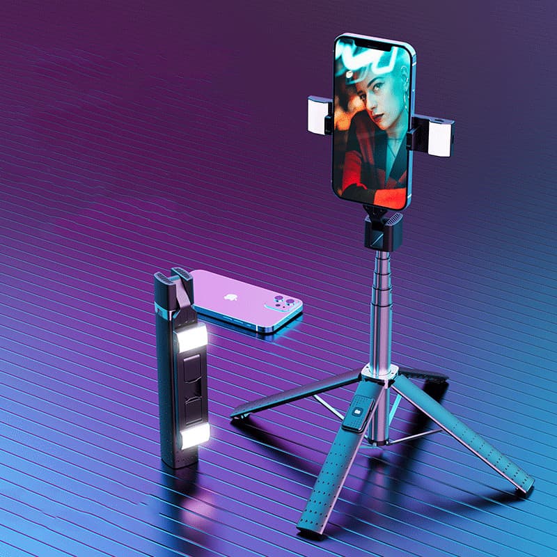Palo Selfie Trípode Doble con Luz LED y Bluetooth