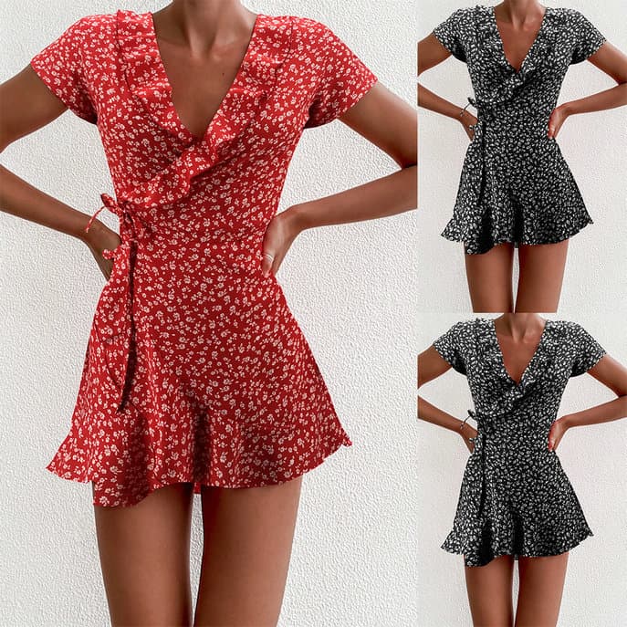 Vestido Encaje Volantes Escote Pico Verano