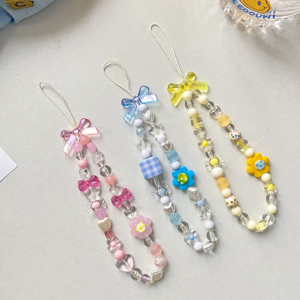 Cordón de Teléfono Móvil con Cuentas Florales