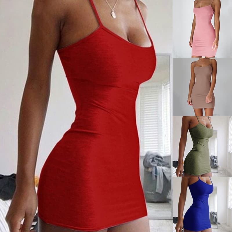 Falda Ceñida de Cuello Colgante en Color Liso