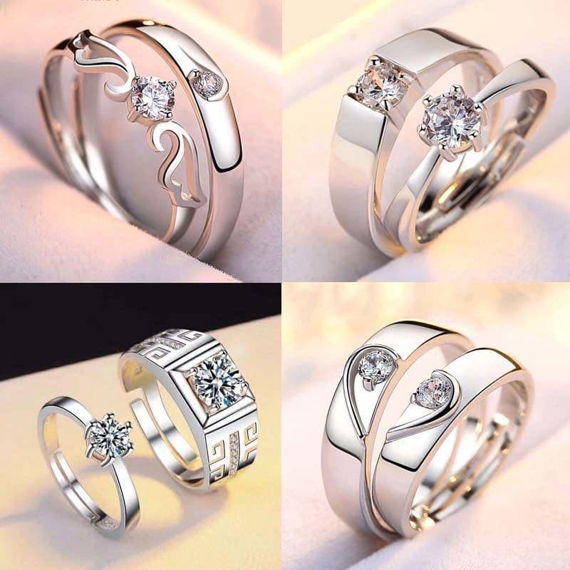 Anillos de Pareja Plateados con Diamantes