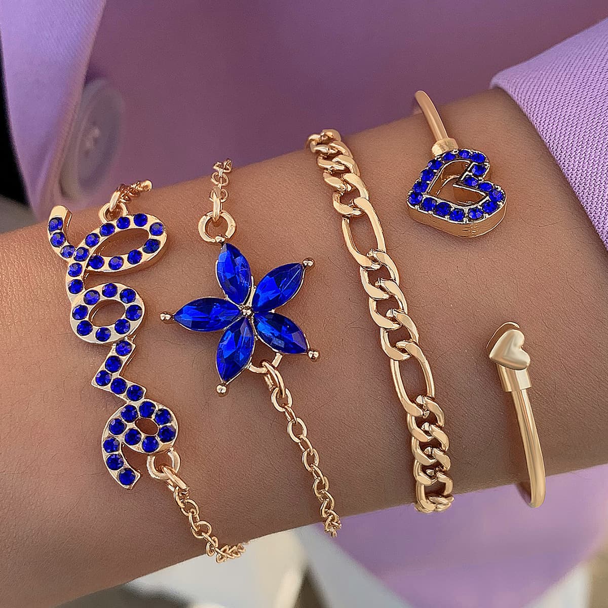 Pulseras Set 4 Piezas Mariposa Flor Brillantes