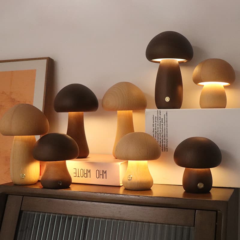 Lámpara LED Infantil Seta de Madera con Control Táctil