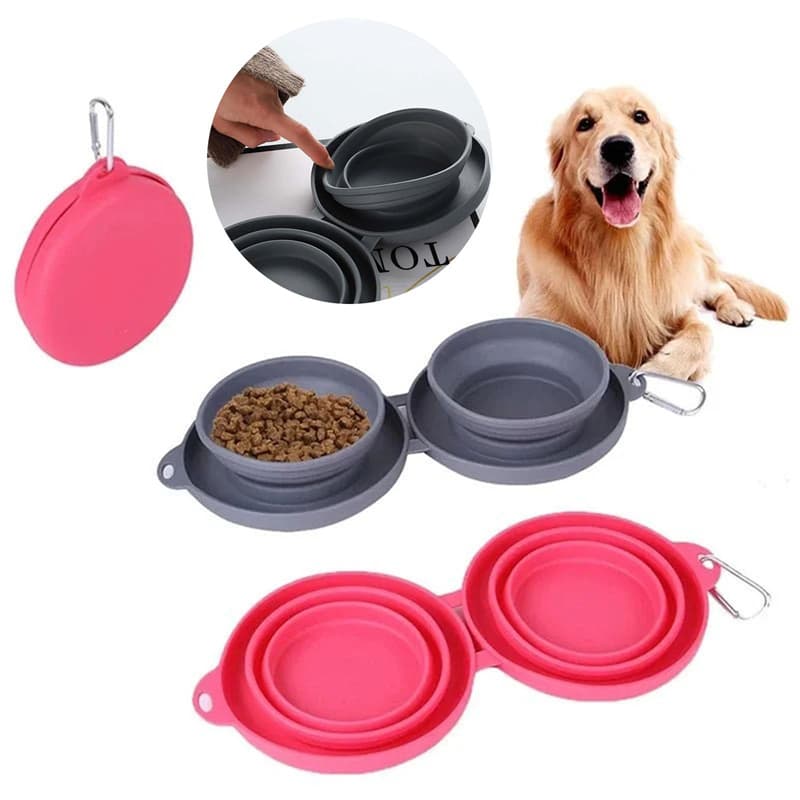 Cuenco Doble Plegable de Silicona para Perros y Gatos