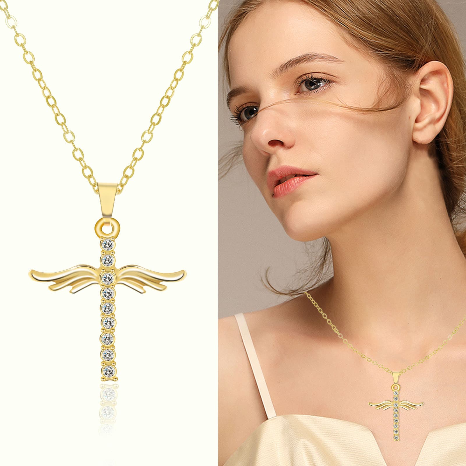 Collar Colgante Alas de Ángel con Cruz para Mujer