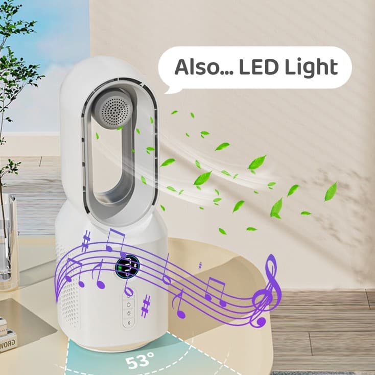 Ventilador Silencioso sin Aspas con Altavoz Bluetooth y Luz LED