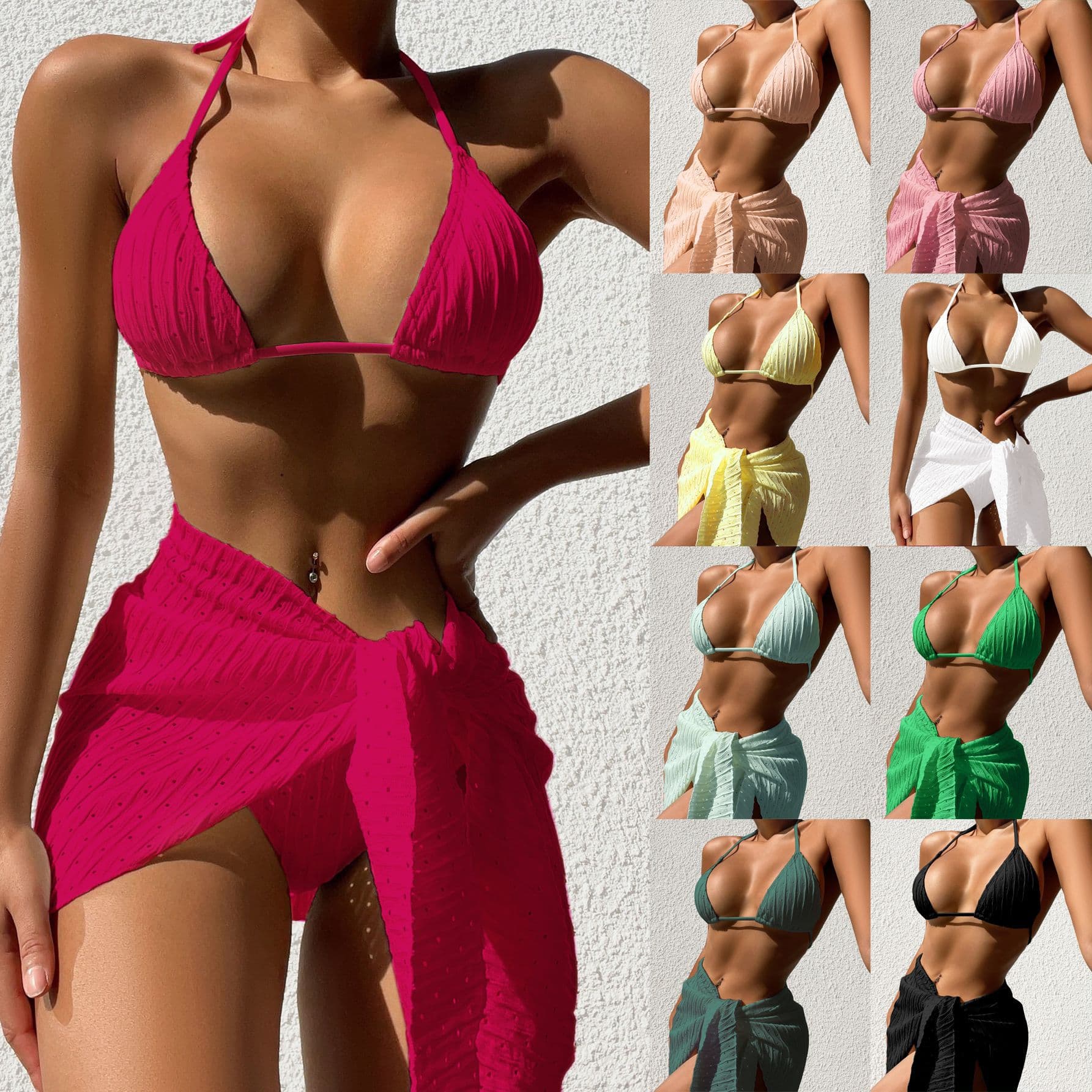 Set Bikini Halter con Falda de Malla 3 Piezas