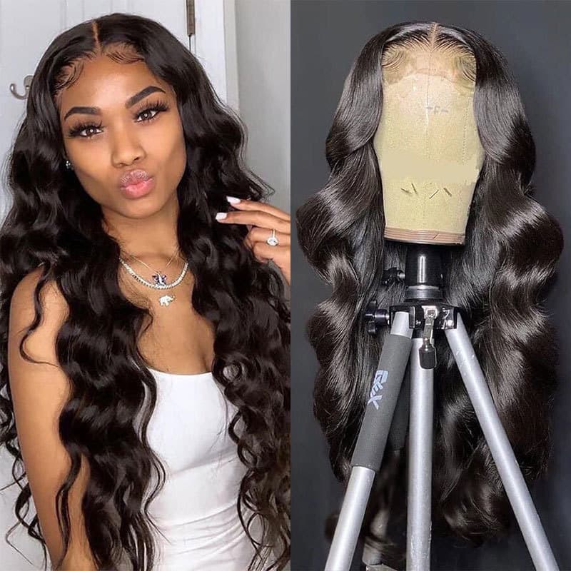 Peluca de cabello humano ondas profundas encaje transparente 13x4