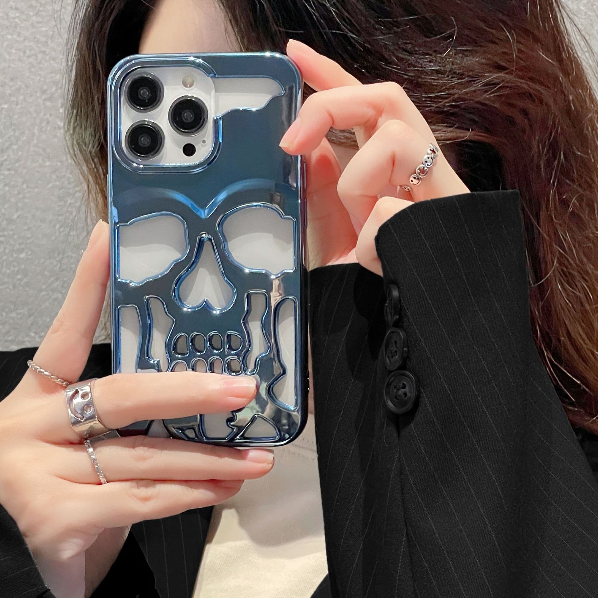Funda iPhone Calavera 3D Dorada Glossy - iPhone 14/13/12/11 Pro Max