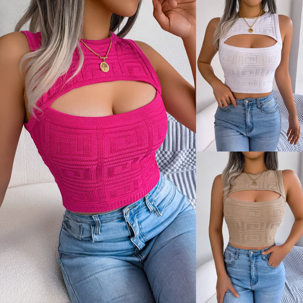 Top Sin Mangas Hueco Tejido Mujer
