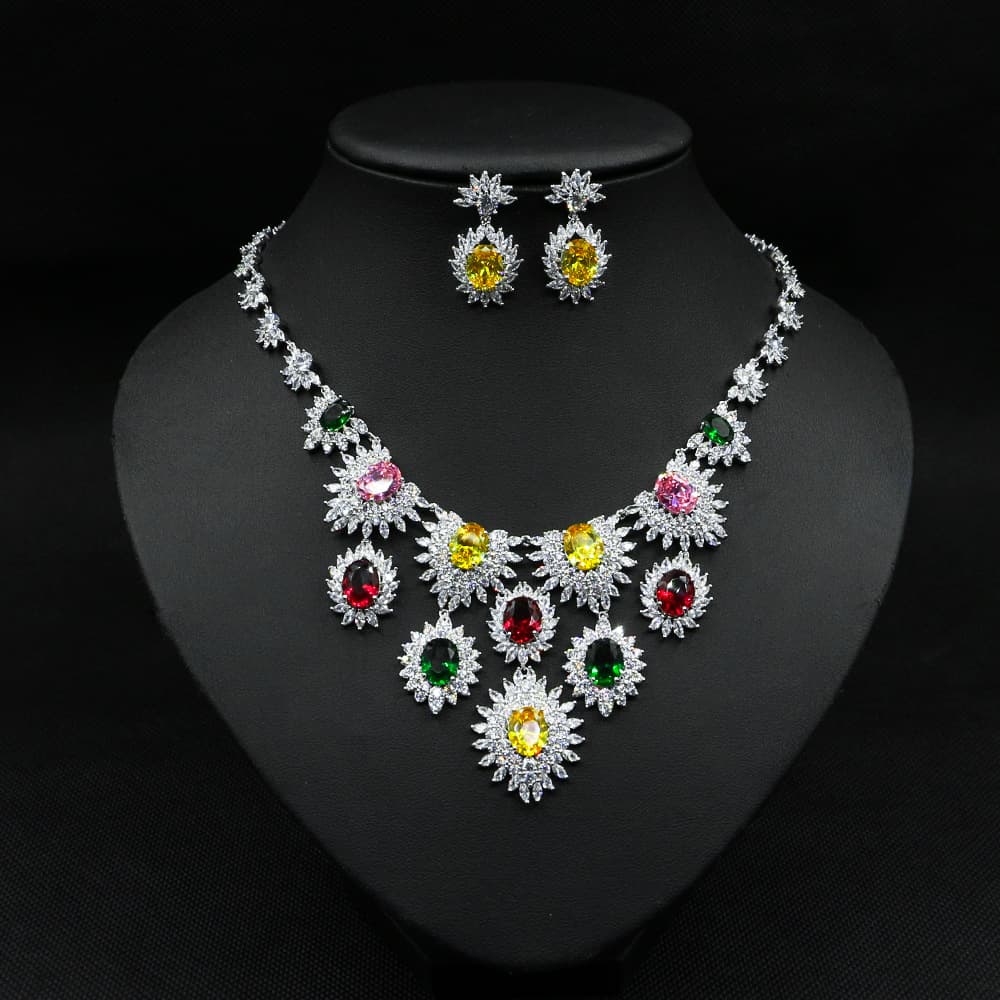Conjunto de Joyas Nupciales Pendientes y Collar con Circones Multicolor