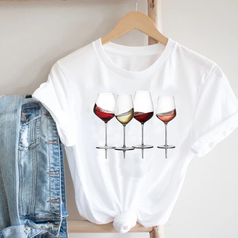 Camiseta Mujer Estampado Wine Lady Manga Corta Casual