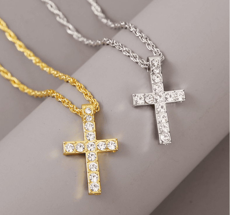 Collar Cruz Punk Hip Hop con Cadena de Cuerda
