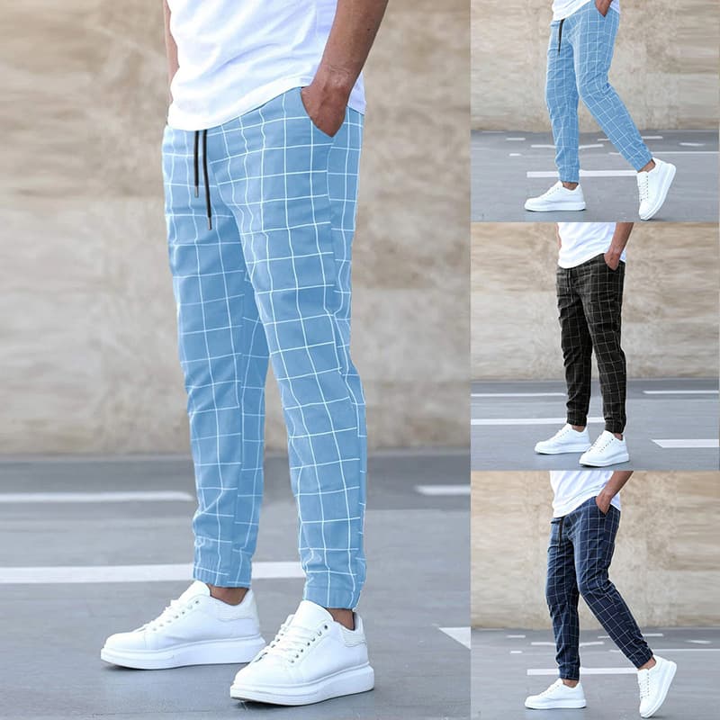 Pantalones Cuadros Casual con Cordón Ajustable