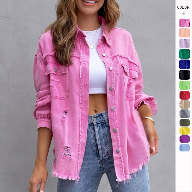 Chaqueta Rasgada Casual para Mujer Otoño Primavera