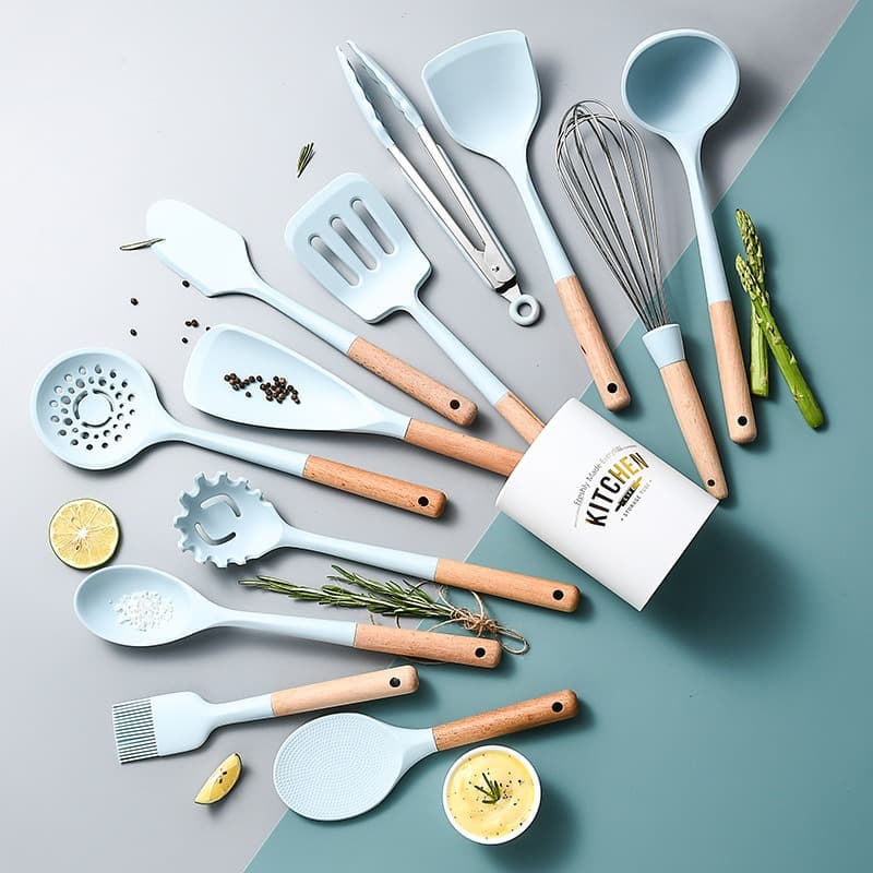 Juego de Utensilios de Cocina de Silicona Antiadherente