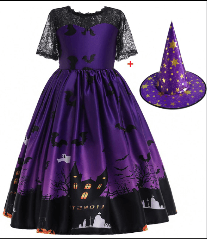 Vestido Princesa Halloween con Malla Estampada